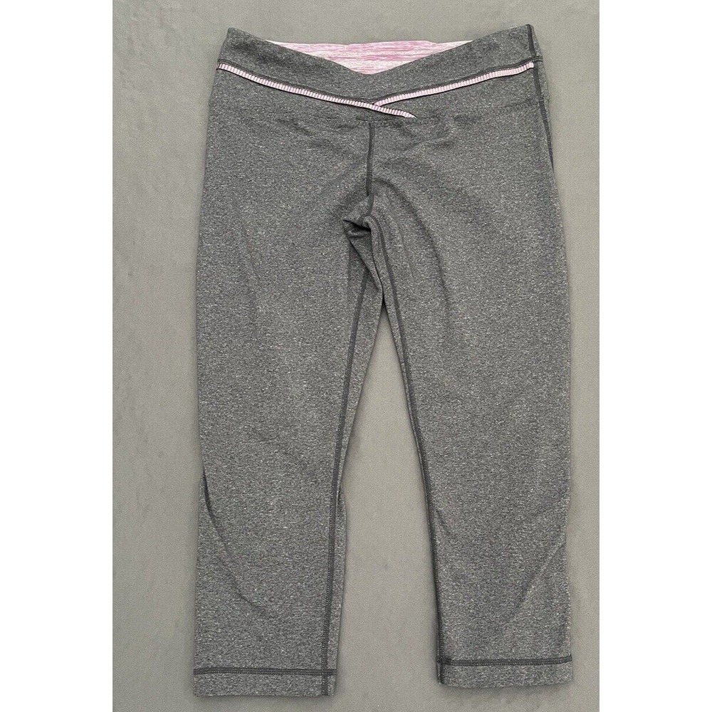 Lululemon Womens Crop Leggings Size 8 Heathered Gray Ruffle Pink